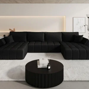 Hoekbank SYDNEY PREMIUM U-vorm zwart velours Monolith 97 – slaapfunctie, bedkist Hoekbank SYDNEY PREMIUM U-vorm zwart velours Monolith 97 – slaapfunctie, bedkist