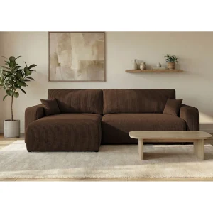 Hoekbank BERLIN links bruin ribfluweel Poso 6 – slaapfunctie, bedkist Hoekbank BERLIN links bruin ribfluweel Poso 6 – slaapfunctie, bedkist
