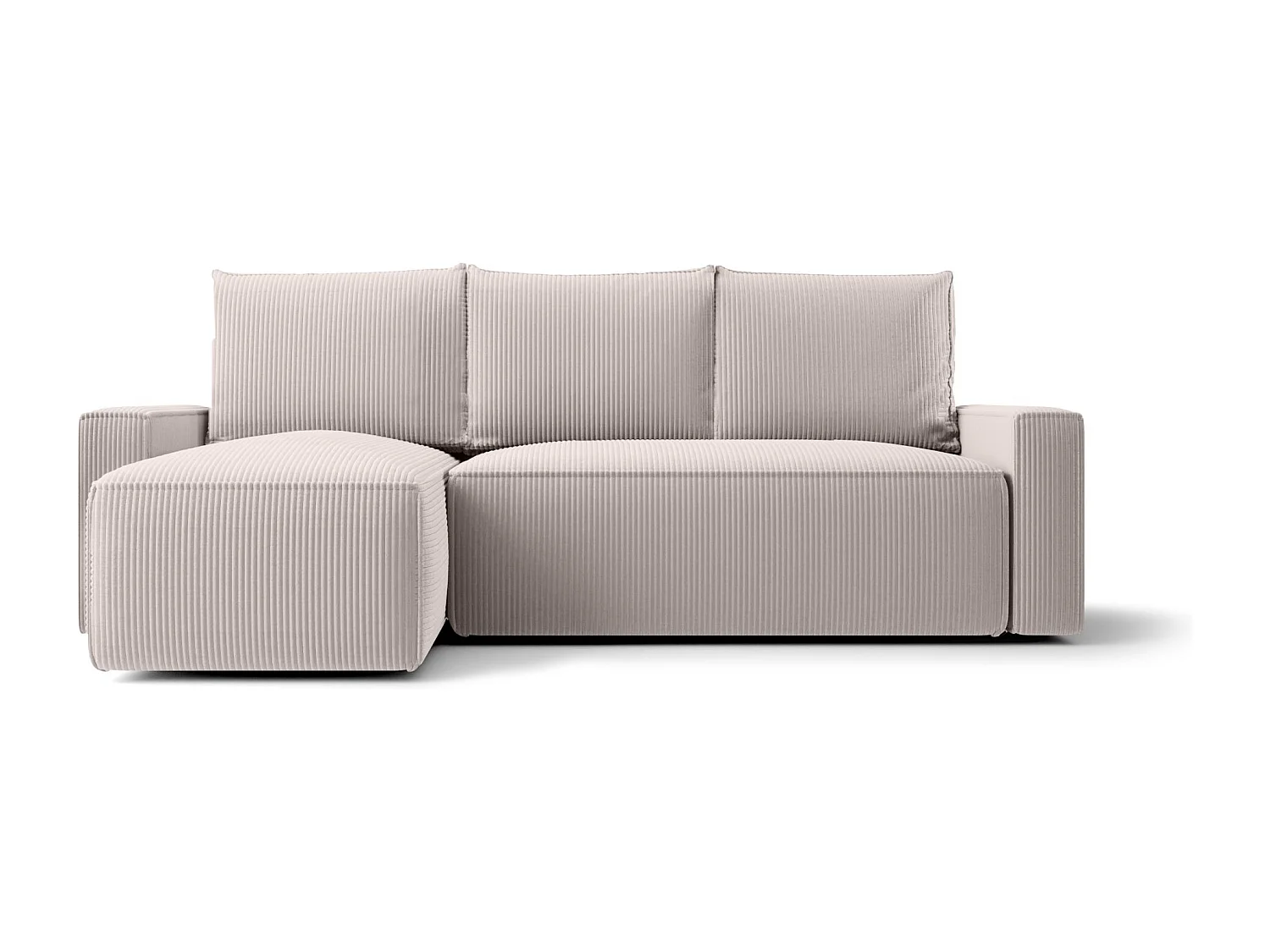 Hoekbank HAVANA links wit ribfluweel Poso 100 - slaapfunctie, bedkist