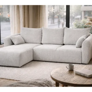 Hoekbank Santi met slaapfunctie en opbergruimte – 255×165 cm – modern, uitschuifbaar, comfortabel voor de woonkamer Hoekbank Santi met slaapfunctie en opbergruimte – 255×165 cm – modern, uitschuifbaar, comfortabel voor de woonkamer