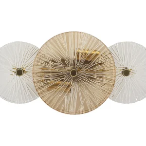 Goudkleurige metalen en glazen wandlamp (42 x 8 x 20 cm) Goudkleurige metalen en glazen wandlamp (42 x 8 x 20 cm)