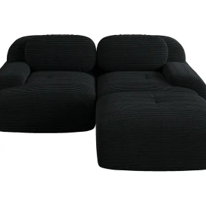 Hoekbank – met gebogen armleuningen – vulling van zeer elastisch schuim – corduroy – zwart Hoekbank – met gebogen armleuningen – vulling van zeer elastisch schuim – corduroy – zwart