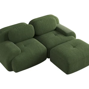 Hoekbank – met gebogen armleuningen – vulling van zeer elastisch schuim – corduroy – groen Hoekbank – met gebogen armleuningen – vulling van zeer elastisch schuim – corduroy – groen