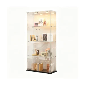 Glazen vitrinekast met sfeerverlichting, displaykast, 2 afsluitbare deuren, 4 planken, 163 x 78,5 x 35 cm, zwart Glazen vitrinekast met sfeerverlichting, displaykast, 2 afsluitbare deuren, 4 planken, 163 x 78,5 x 35 cm, zwart