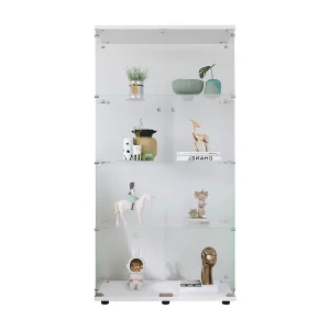Glazen vitrinekast met ledverlichting, Glazen vitrinekast met slot, Collectiekast, 2 deuren, 4 planken, 80 x 36 x 164 cm, Wit Glazen vitrinekast met ledverlichting, Glazen vitrinekast met slot, Collectiekast, 2 deuren, 4 planken, 80 x 36 x 164 cm, Wit