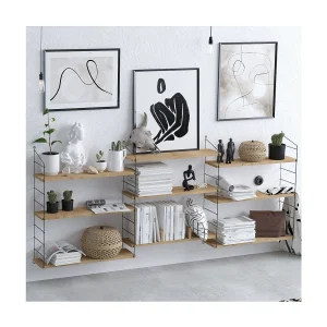 Hangende wandplank 9 planken eikenhouten decor L216 cm – Laba Hangende wandplank 9 planken eikenhouten decor L216 cm – Laba
