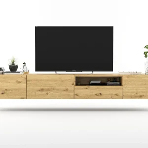 Hangend TV-meubel met 3 deuren en nis, lade – romp artisan eiken mat, fronten artisan eiken mat – 240 cm Hangend TV-meubel met 3 deuren en nis, lade – romp artisan eiken mat, fronten artisan eiken mat – 240 cm