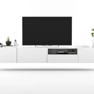 Hangend tv-meubel met 3 deuren en nis, lade – kast in mat wit, fronten in mat wit – 240 cm Hangend tv-meubel met 3 deuren en nis, lade – kast in mat wit, fronten in mat wit – 240 cm
