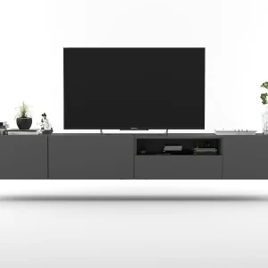 Hangend tv-meubel met 3 deuren en open vak, lade – kast Grafiet mat, fronten Grafiet mat – 240 cm Hangend tv-meubel met 3 deuren en open vak, lade – kast Grafiet mat, fronten Grafiet mat – 240 cm