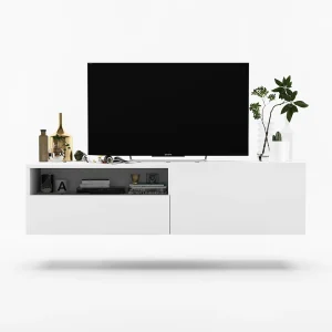 Hangend tv-meubel met 1 deur, nis en lade – Mat witte korpus, mat witte fronten – 120 cm Hangend tv-meubel met 1 deur, nis en lade – Mat witte korpus, mat witte fronten – 120 cm
