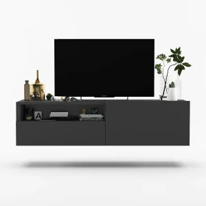 Hangend tv-meubel met 1 deur en nis, lade – Mat grafiet korpus, mat grafiet fronten – 120 cm Hangend tv-meubel met 1 deur en nis, lade – Mat grafiet korpus, mat grafiet fronten – 120 cm