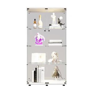 Glazen vitrinekast – Collectiekast met deuren – LED-verlichting – 2 deuren, 4 planken – 80,5 × 36,5 × 164 cm – Wit Glazen vitrinekast – Collectiekast met deuren – LED-verlichting – 2 deuren, 4 planken – 80,5 × 36,5 × 164 cm – Wit
