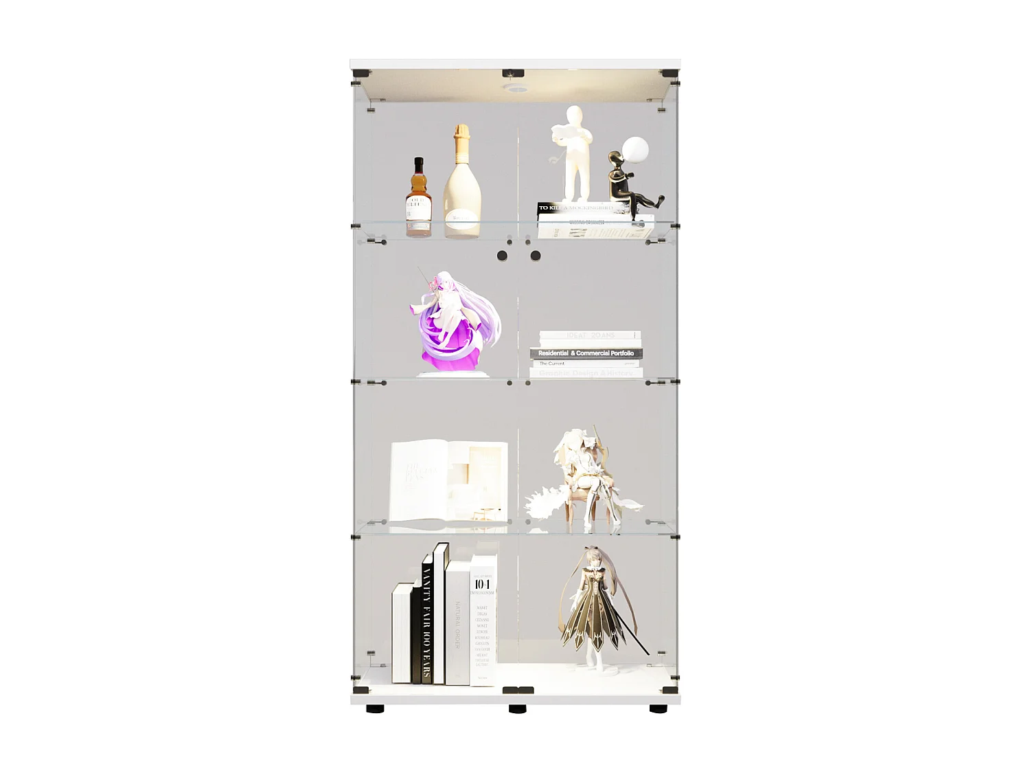 Glazen vitrinekast - Collectiekast met deuren - LED-verlichting - 2 deuren, 4 planken - 80,5 × 36,5 × 164 cm - Wit