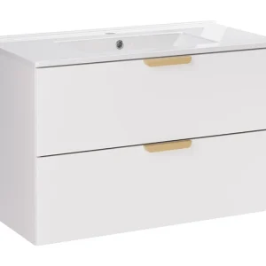 Ensemble de salle de bain suspendu OSTER 80cm : meuble sous vasque à tiroirs blanc + vasque encastrée blanche