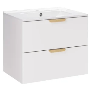 Hangend badkamermeubelset OSTER 60cm: wit onderkastmeubel met lades + ingebouwde witte wastafel Hangend badkamermeubelset OSTER 60cm: wit onderkastmeubel met lades + ingebouwde witte wastafel