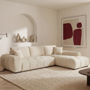 Hoekbank met hoek rechts van beige stof BERENIA