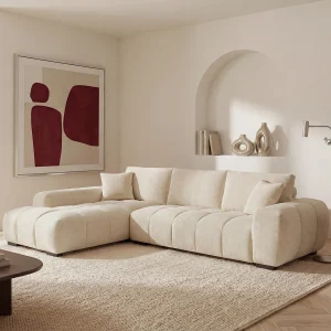 Hoekbank met hoek links van beige stof BERENIA