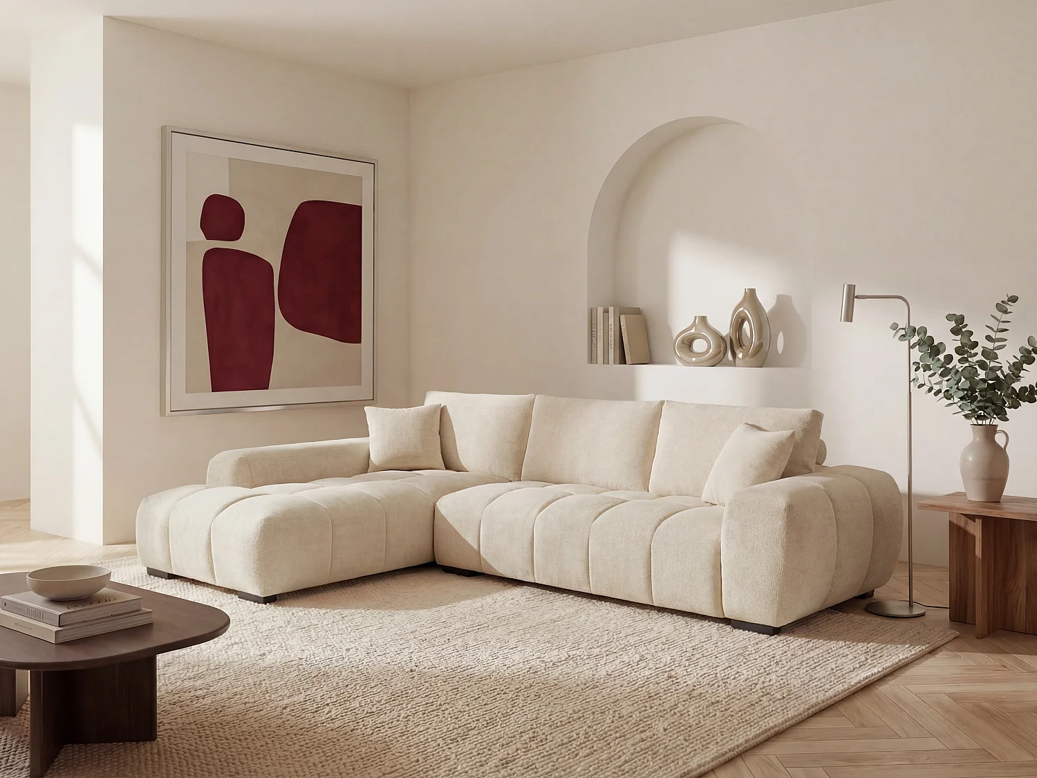 Hoekbank met hoek links van beige stof BERENIA
