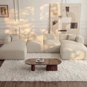 Grote hoekbank van beige stof POGNI van Maison Céphy Grote hoekbank van beige stof POGNI van Maison Céphy