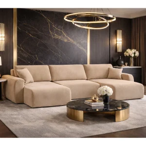 Hoekbank met slaapfunctie en opbergruimte U-vorm Ariel U XL, velours Salvador, Beige Hoekbank met slaapfunctie en opbergruimte U-vorm Ariel U XL, velours Salvador, Beige