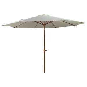 HAPUNA rechte ronde parasol 3,30m diameter beige en houteffect HAPUNA rechte ronde parasol 3,30m diameter beige en houteffect