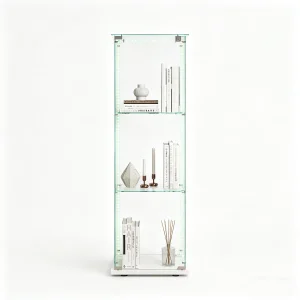 Glazen vitrinekast met 3 lagen en LED-verlichting – 123,3 x 39,8 x 35 cm – Smalle vitrinekast – Wit