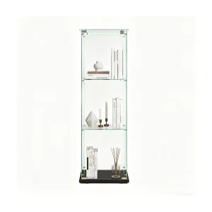 Glazen vitrinekast met 3 planken en LED-verlichting – 123,3 x 39,8 x 35 cm – Smalle vitrinekast – Zwart