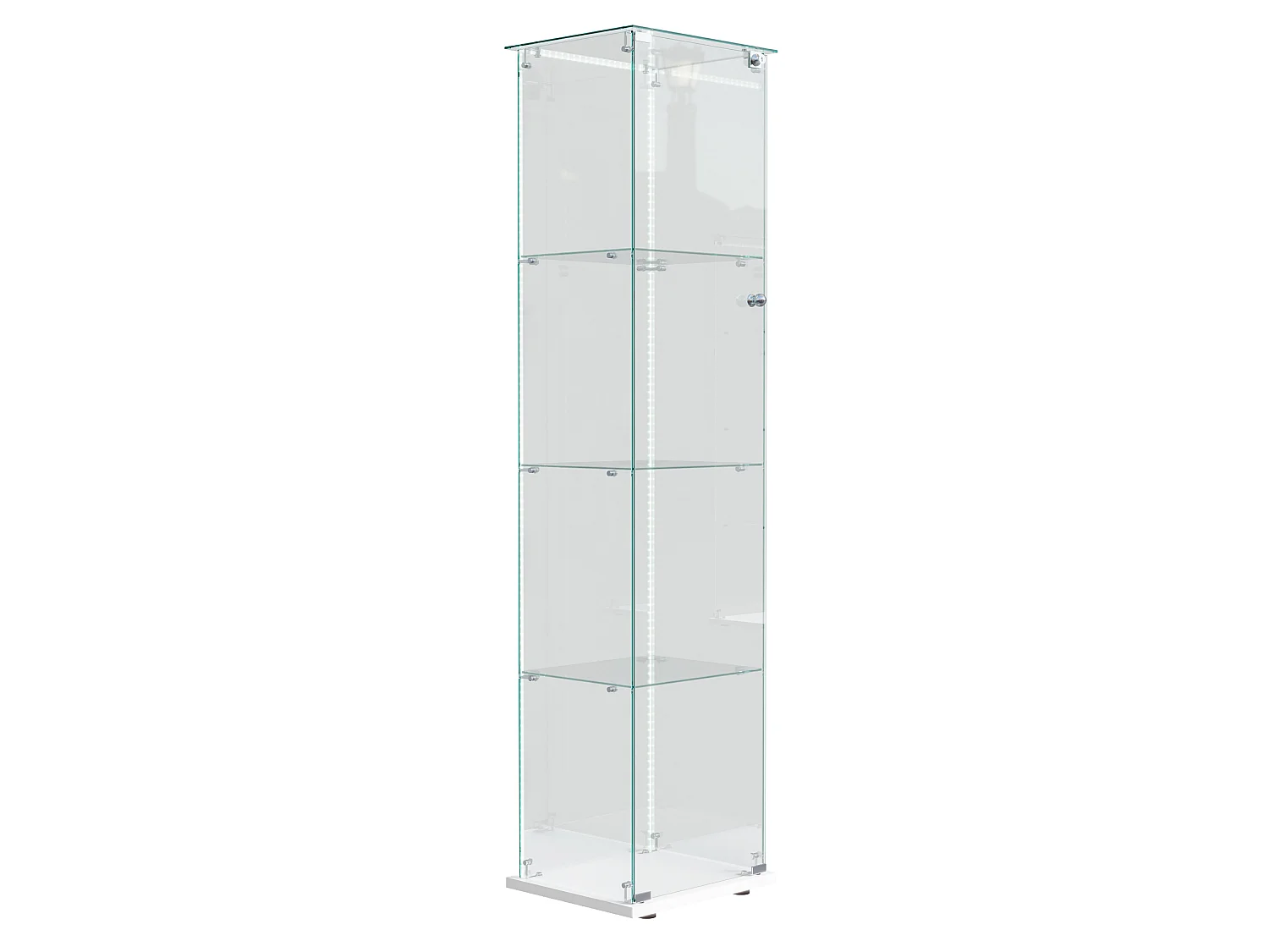 Glazen vitrinekast met 4 planken en ledverlichting – 163 x 39 x 35 cm – Smalle vitrinekast – wit