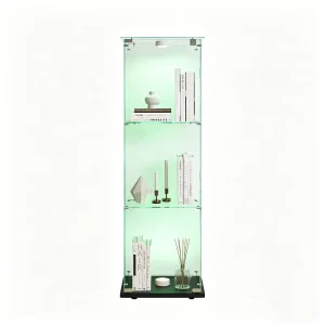 Glazen vitrinekast met 3 planken en touchverlichting – 123,3 x 39,8 x 35 cm – Smalle vitrinekast – Zwart