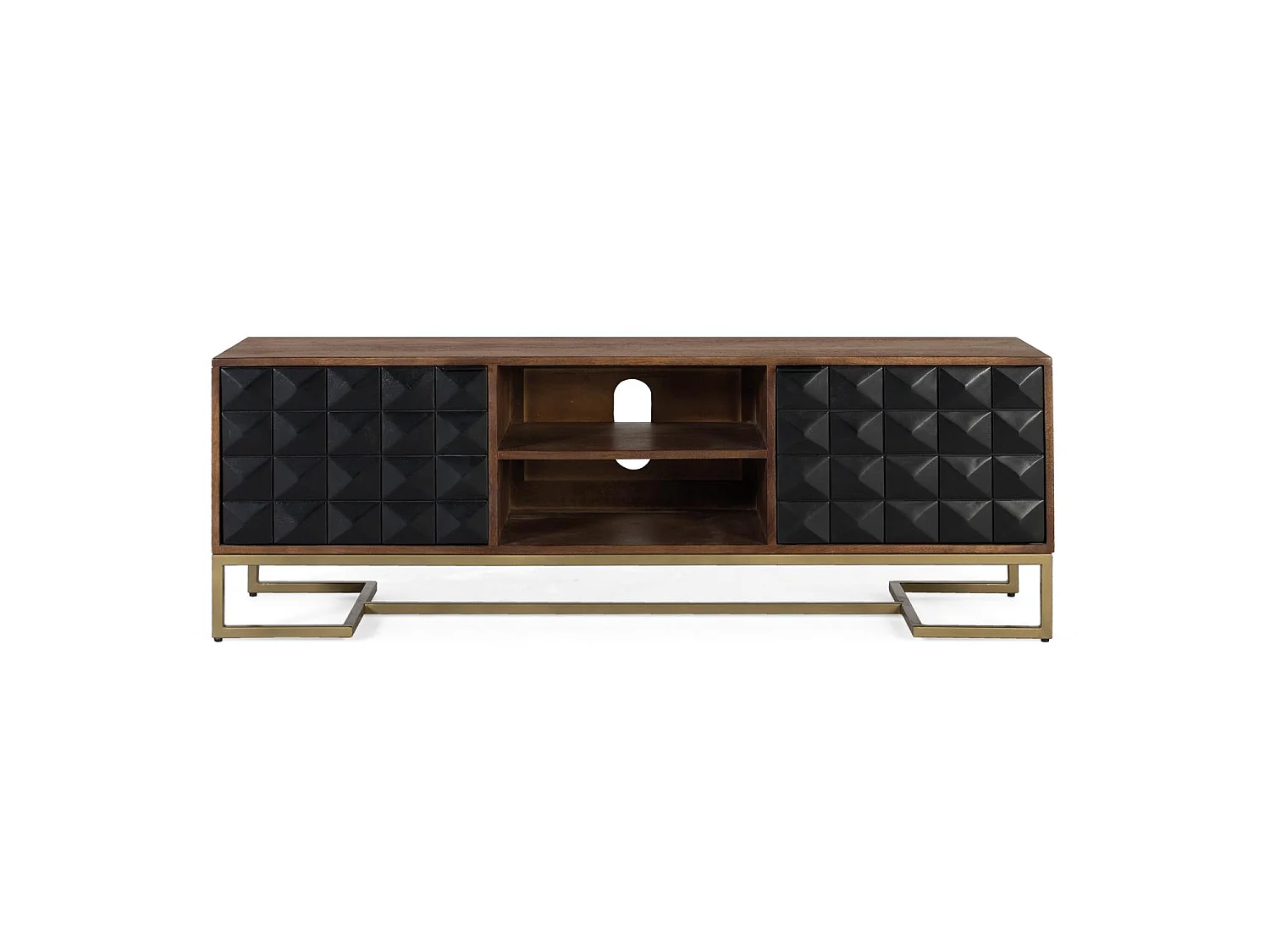Hoofd-tv-meubel in manguierhout met gouden poten 150 cm