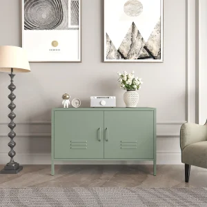 Groen stalen dressoir met verstelbare planken, 100x40x65 cm