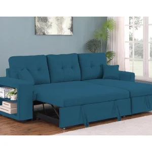 Hoekbank blauw 4-zits GLASGOW met slaapfunctie Hoekbank blauw 4-zits GLASGOW met slaapfunctie