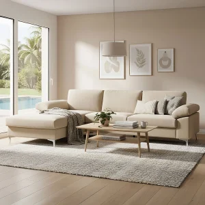 Hoekbank 4-5 zitplaatsen Velours Beige GALWAY