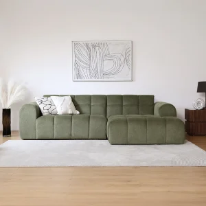 Hoekbank met 3 zitplaatsen in groene fluwelen wolk – Comfortabel en design