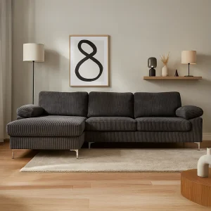 Hoekbank 4-5 plaatsen met chaise longue links ribfluweel antracietgrijs GALWAY Hoekbank 4-5 plaatsen met chaise longue links ribfluweel antracietgrijs GALWAY