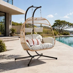 Hangstoel voor 2 personen met rotan effect FARO – Comfortabel en trendy voor binnen en buiten