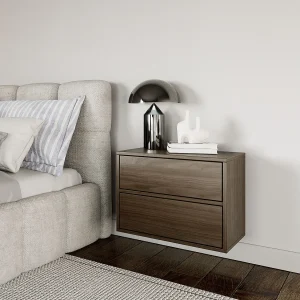 Hangend nachtkastje – met 2 lades – walnoot houtlook – 50 cm – FRAMME
