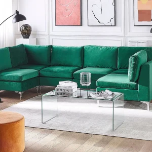Modulaire U-vormige bank EVJA Fluweel Groen 6-zitter Modulaire U-vormige bank EVJA Fluweel Groen 6-zitter