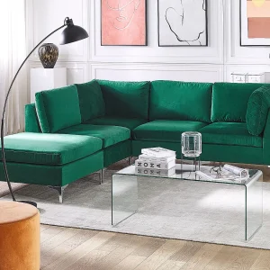 Modulaire hoekbank EVJA Fluweel Groen Met ottomaan 4-zitter Rechterzijde Modulaire hoekbank EVJA Fluweel Groen Met ottomaan 4-zitter Rechterzijde