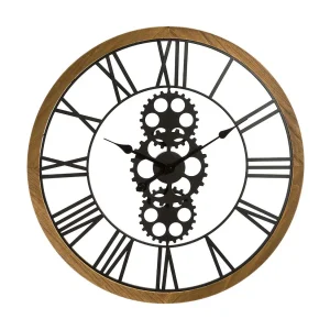Grote Industriële Wandklok van Hout en Metaal D 70 cm Zwart