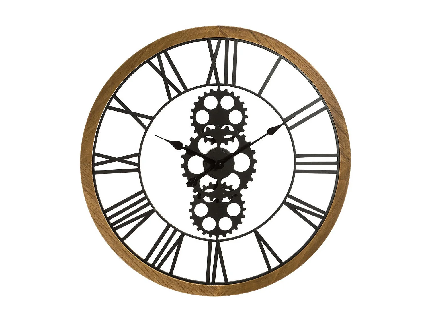 Grote Industriële Wandklok van Hout en Metaal D 70 cm Zwart