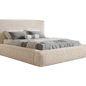 Gestoffeerd bed 160×200 Karano – bouclé, bed met opbergruimte, metalen lattenbodem, Beige (Catch Me 2)