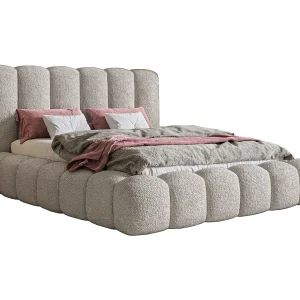 Gestoffeerd bed 160×200 Madeno – metalen lattenbodem, opbergruimte – bouclé, Lichtgrijs (Catch Me 24)