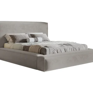 Gestoffeerd bed 160×200 Karano – fluweel, bed met opbergruimte, lattenbodem, Lichtgrijs (Amor Velvet 4318)