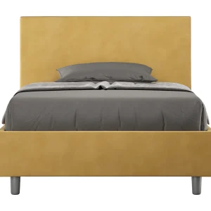 Gestoffeerd Bed 120×190 met lattenbodem microvezel oker Adele Gestoffeerd Bed 120×190 met lattenbodem microvezel oker Adele