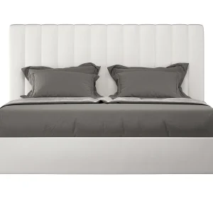 Gestoffeerd bed 160×190 met lattenbodem kunstleer wit Agueda