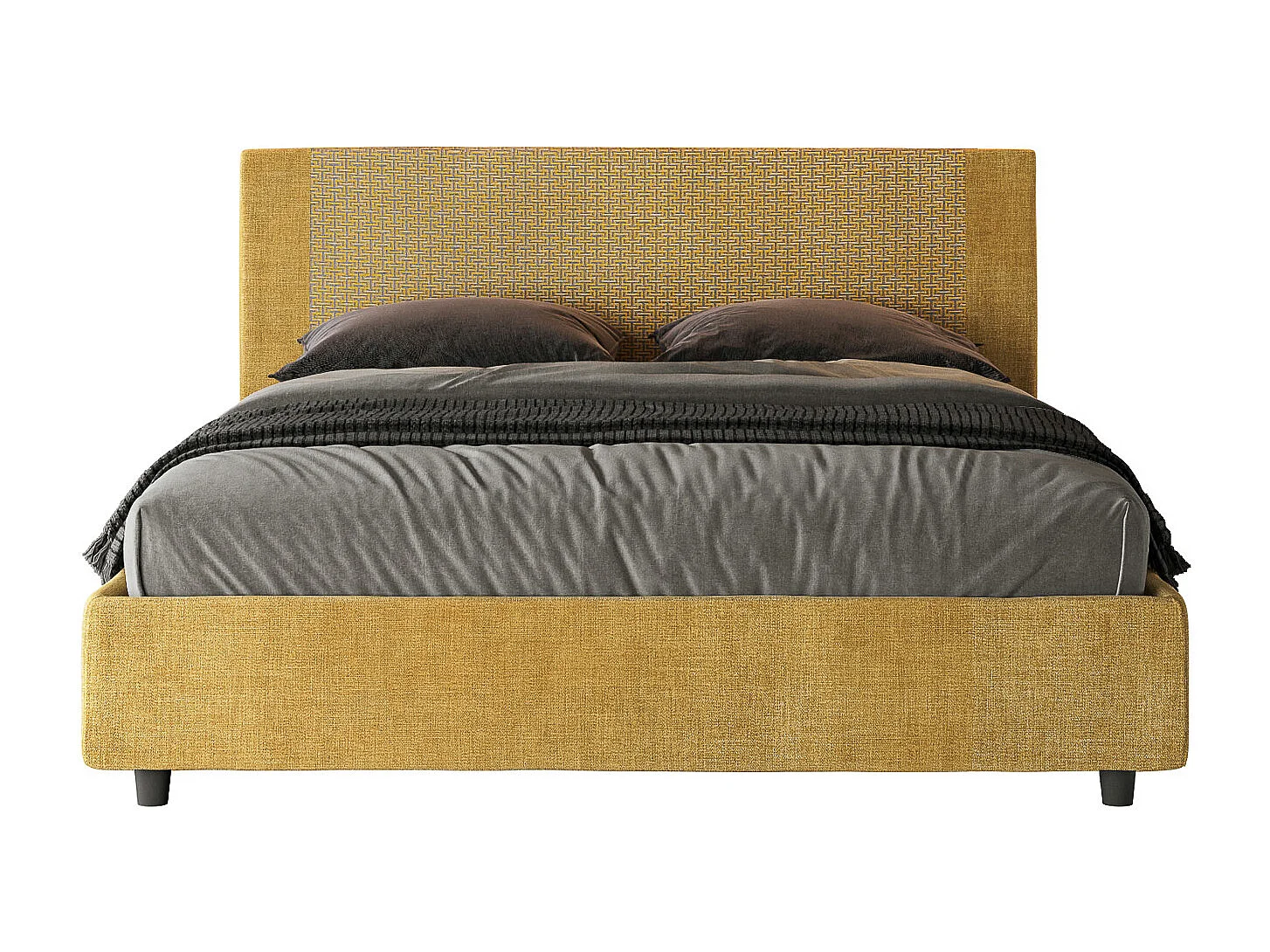 Gestoffeerd bed 160x190 met lattenbodem stof Labirinto 06 geel Rosal