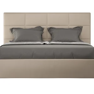 Gestoffeerd bed 160×200 met lattenbodem kunstleer taupe Mika