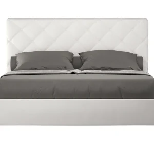 Gestoffeerd bed 160×200 met lattenbodem kunstleer wit Priya