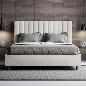 Gestoffeerd bed 160×200 met opbergruimte kunstleer wit Agueda